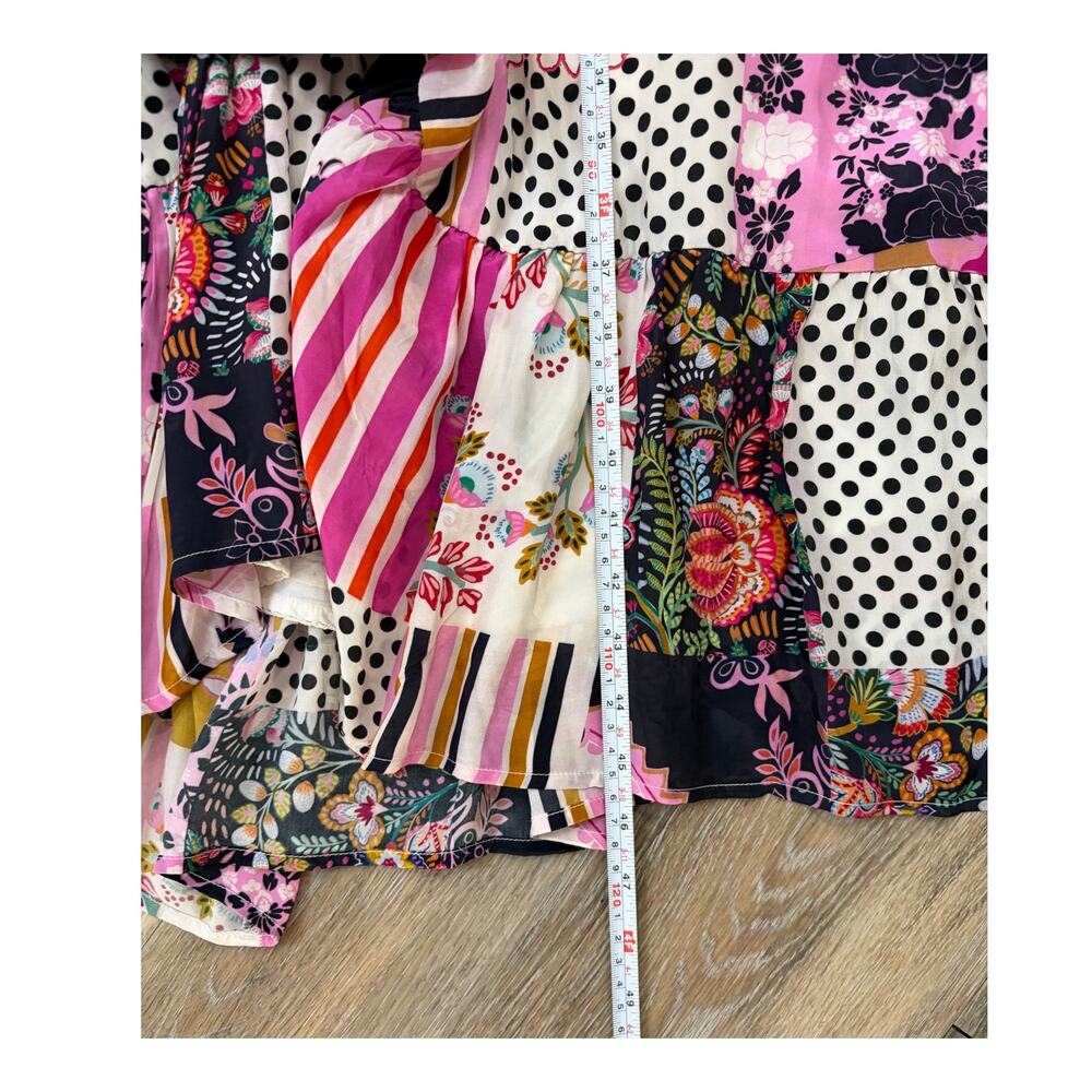 Anthropologie Ruffle Patchwork Dress Size 2 Colorful Boho Midi Short Sleeve - Picture 6 of 8